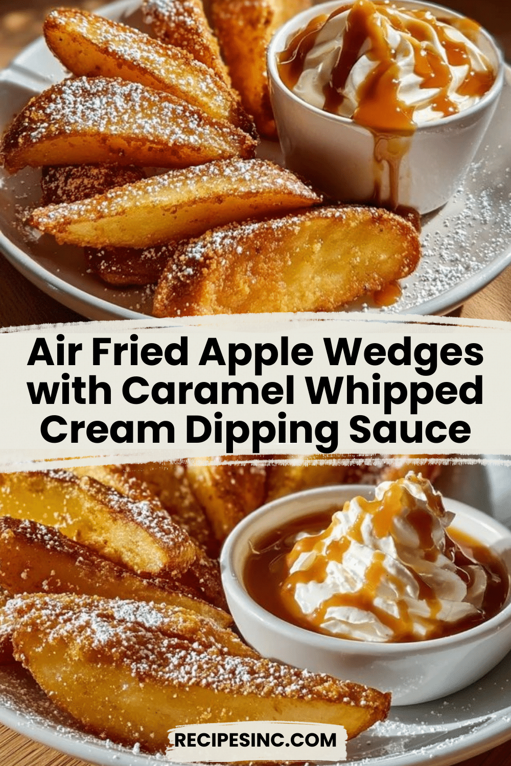 Air Fried Apple Wedges with Caramel Whipped Cream Dipping Sauce