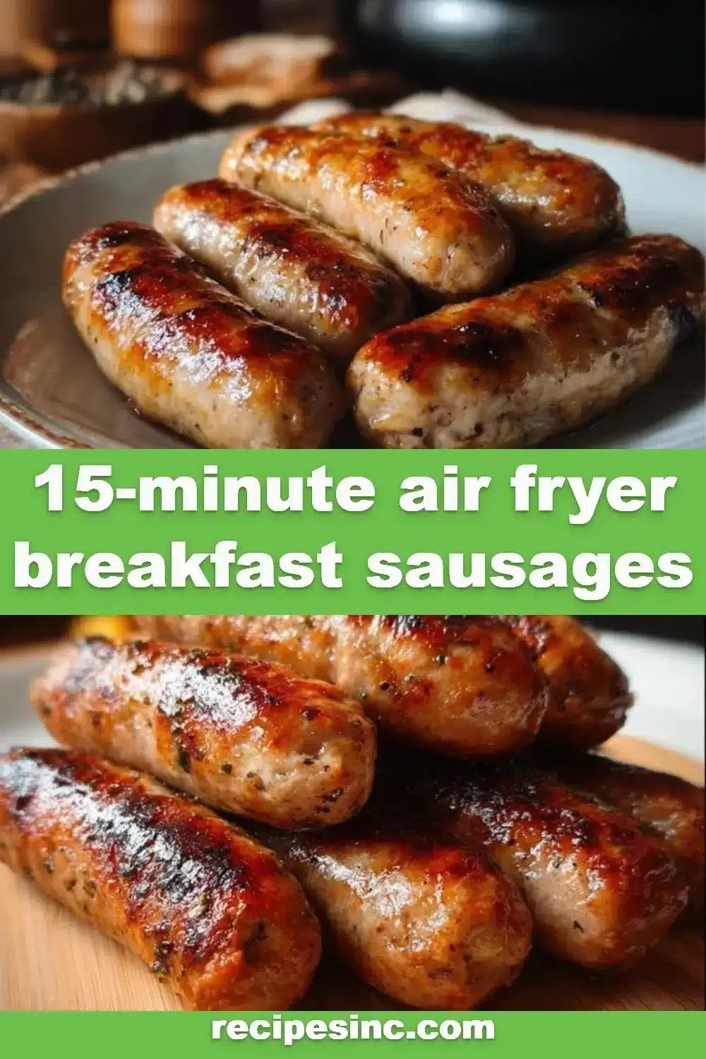 15-Minute Air Fryer Breakfast Sausages served on a plate