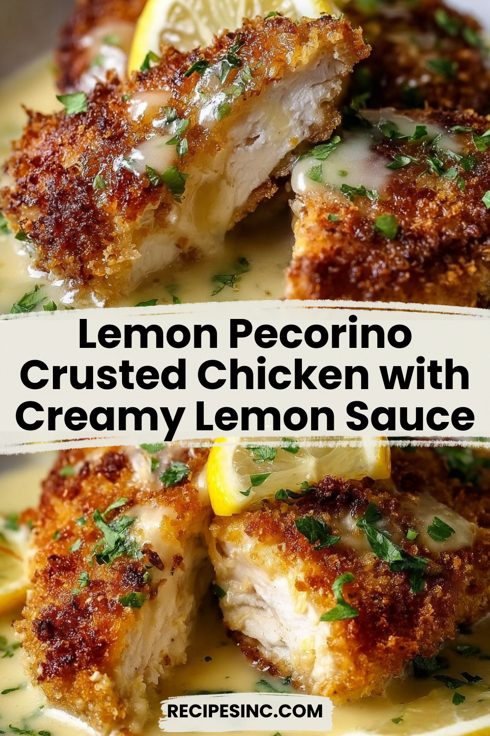 Lemon Pecorino Crusted Chicken with Creamy Lemon Sauce

