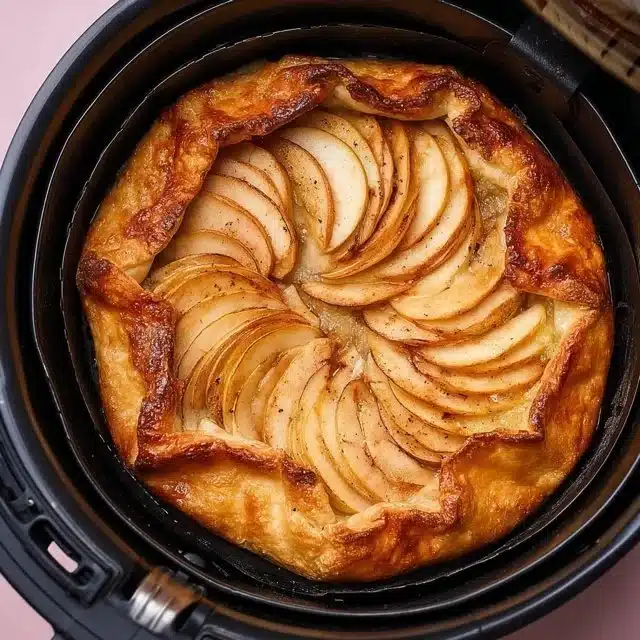 Air Fryer Apple Galette with golden crust and caramelized apples
