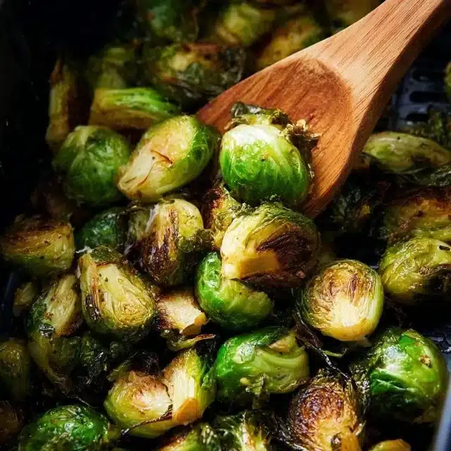 Crispy Air Fryer Brussels Sprouts served in a bowl
