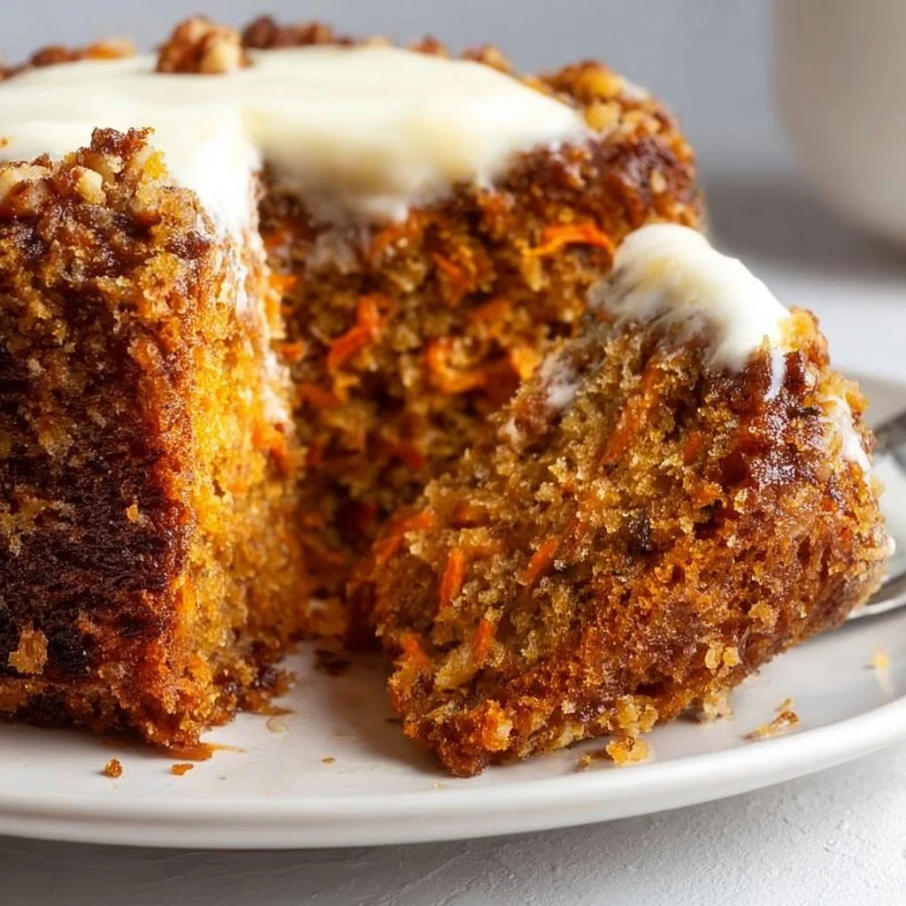 Delicious Air Fryer Carrot Cake topped with cream cheese frosting