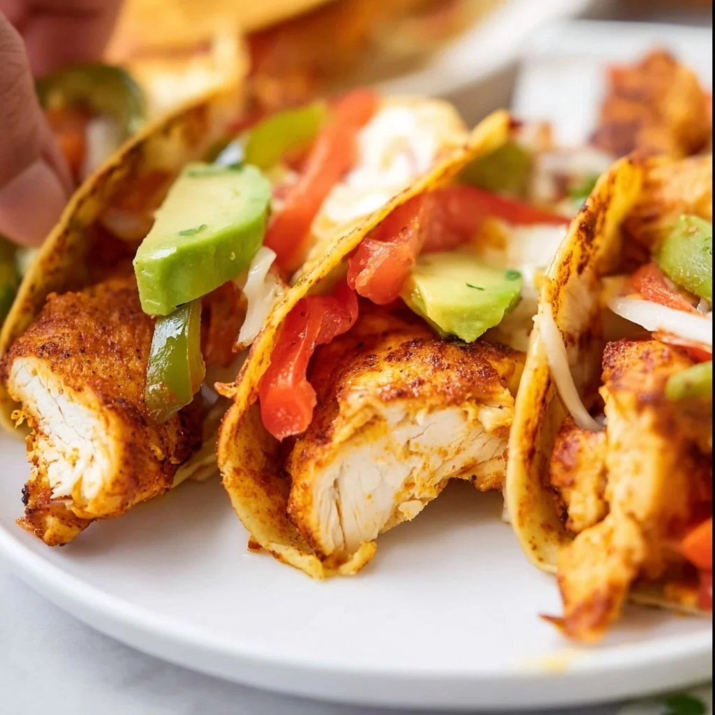Delicious Air Fryer Chicken Fajitas served with colorful bell peppers and onions.