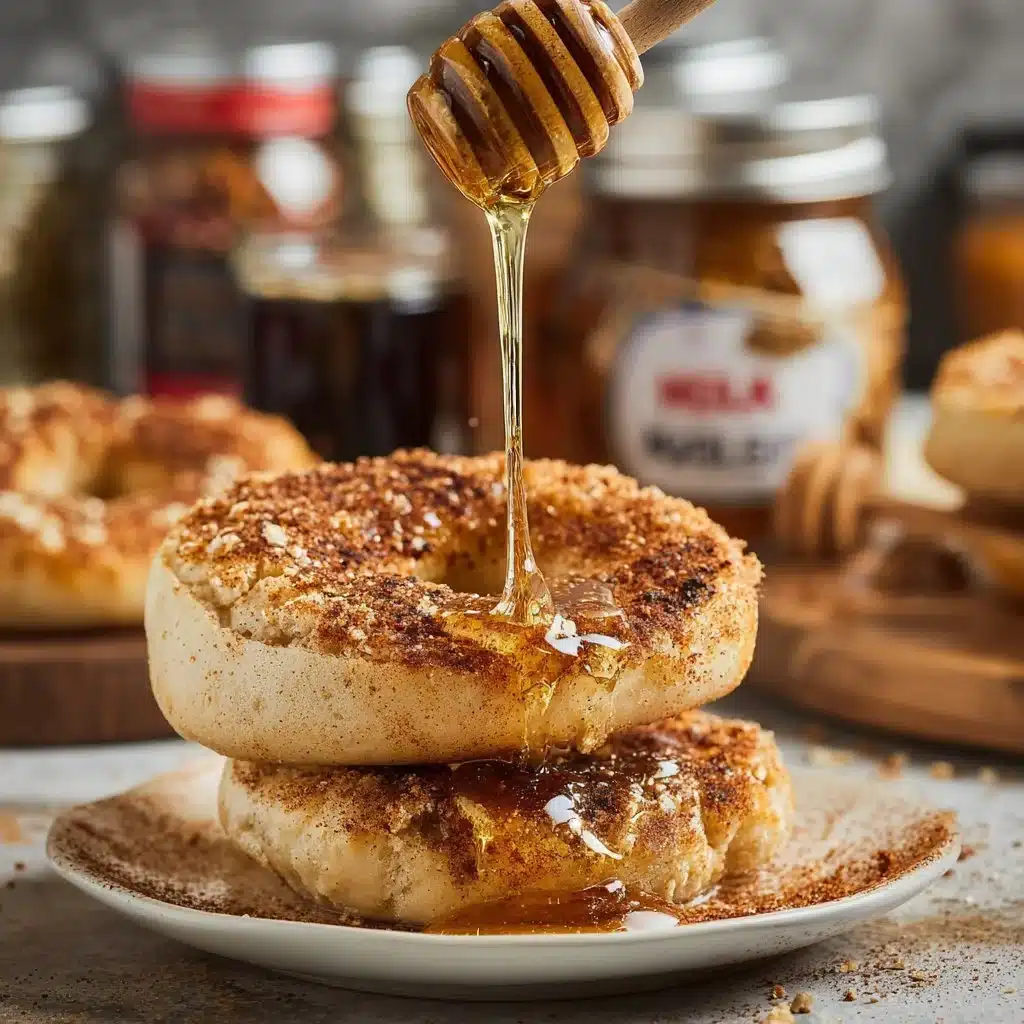 Golden brown air fryer churro bagels coated with cinnamon sugar