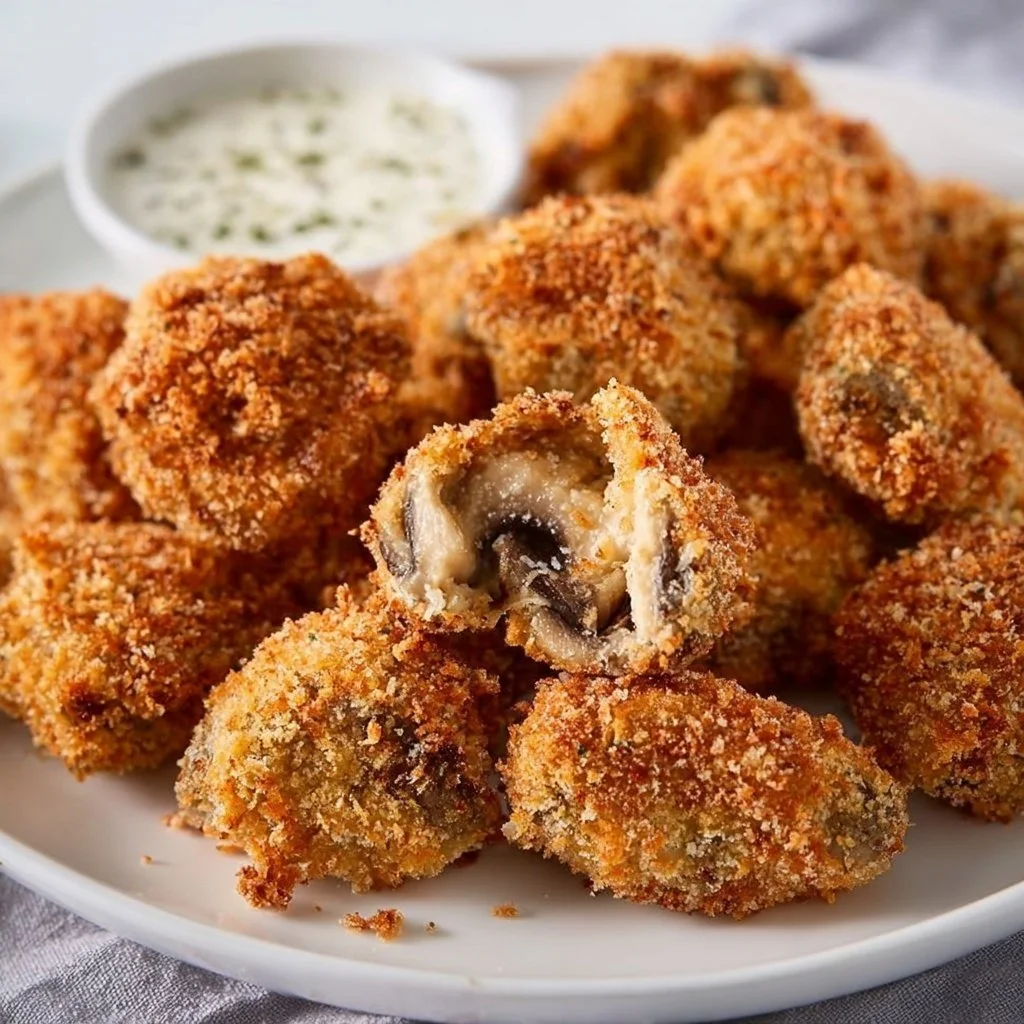 Crispy air fryer fried mushrooms served in a bowl