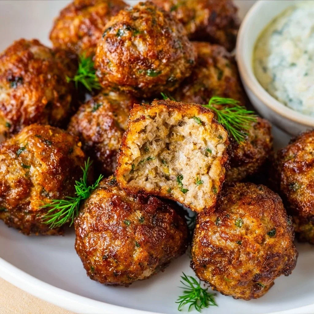 Air Fryer Greek Meatballs cooked to perfection with herbs and spices