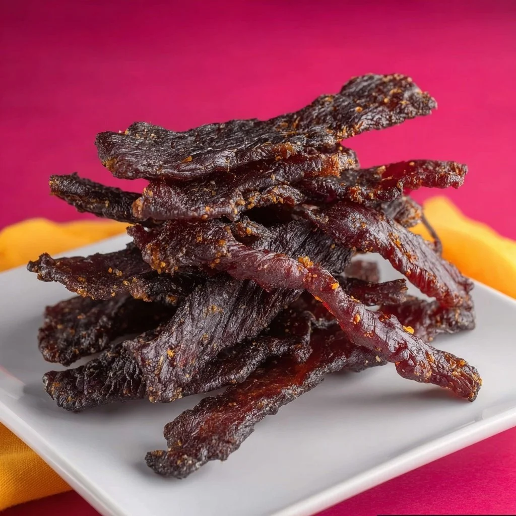 Homemade air fryer jerky made with marinated beef slices
