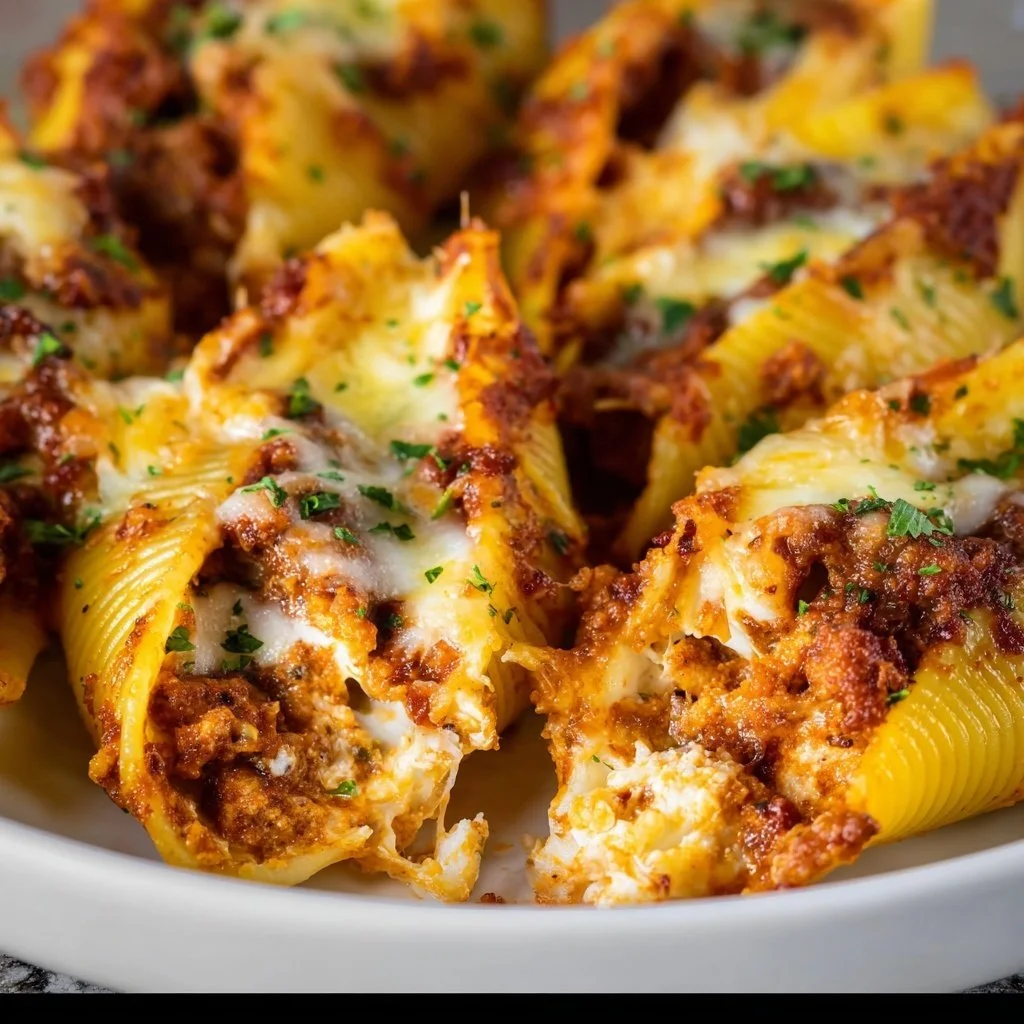 Delicious air fryer lasagna stuffed shells served on a plate