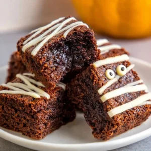 Delicious air fryer mummy brownies decorated for Halloween