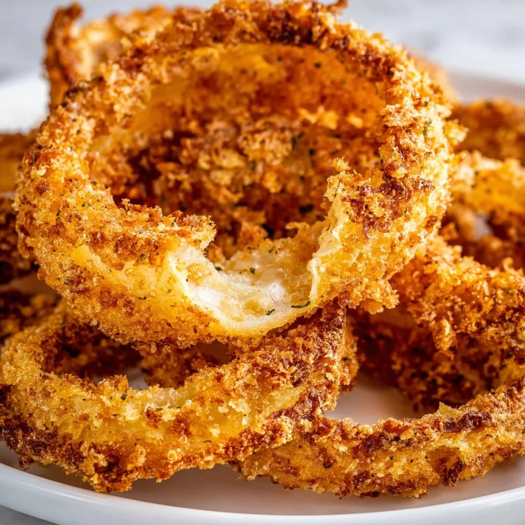 Crispy air fryer onion rings served with dipping sauce