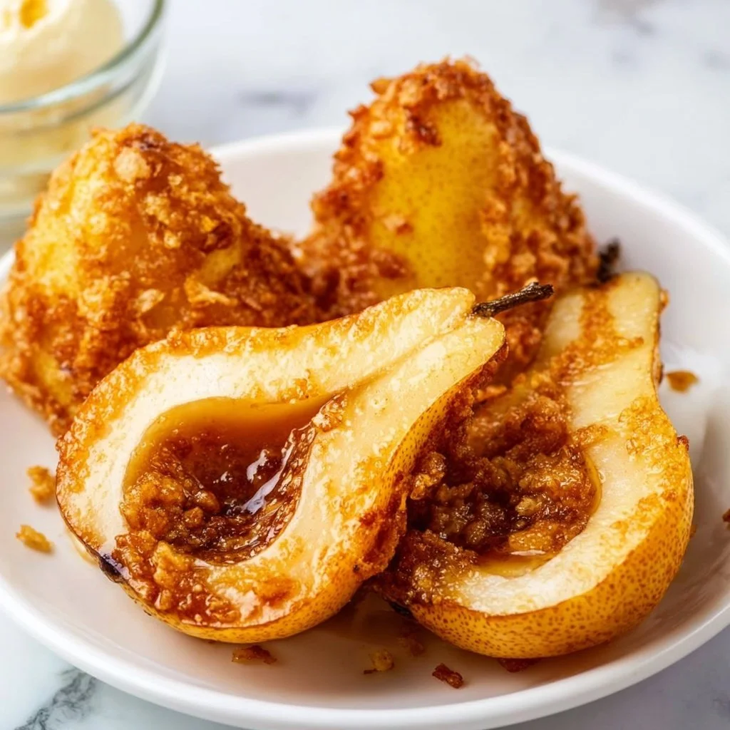 Deliciously cooked air fryer pears served as a healthy dessert.