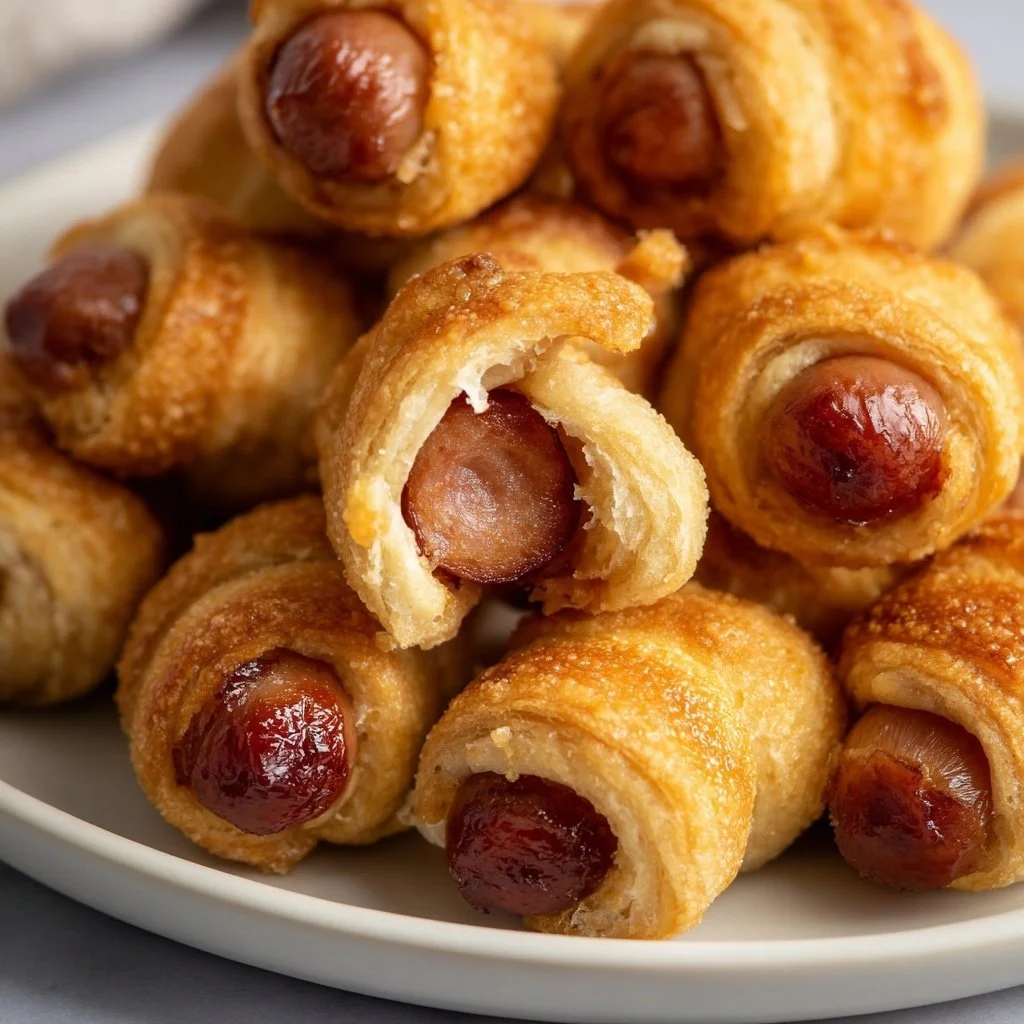 Delicious air fryer pigs in a blanket served on a platter