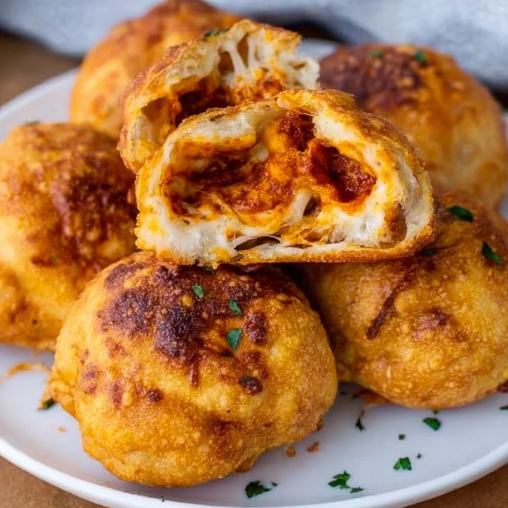 Air Fryer Pizza Bombs filled with cheese and pepperoni, ready to serve.