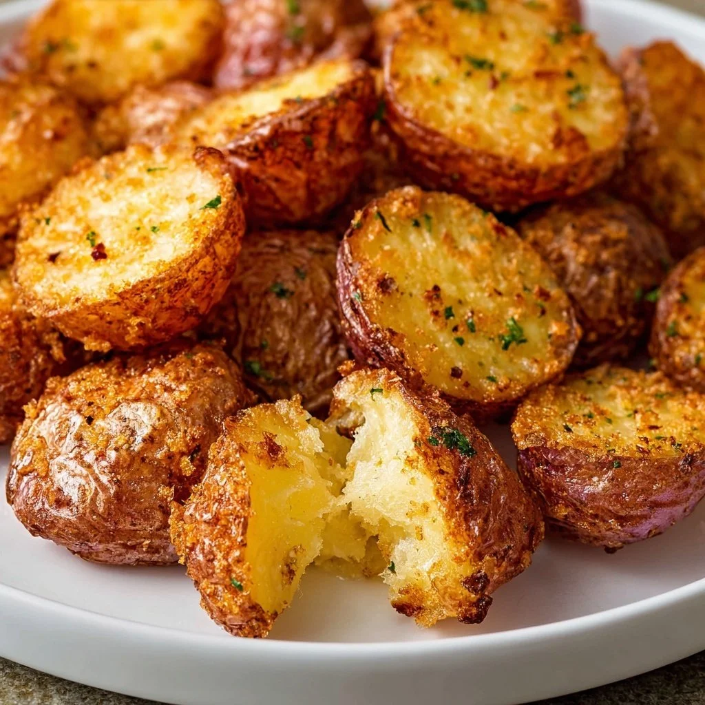 Crispy air fryer potatoes served in a bowl with herbs.