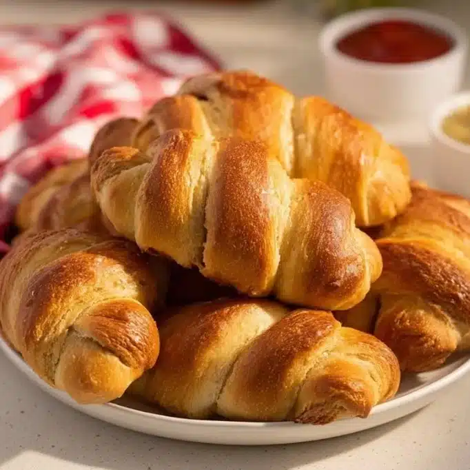 Air Fryer Pretzel Dogs with golden brown crust and sausage filling