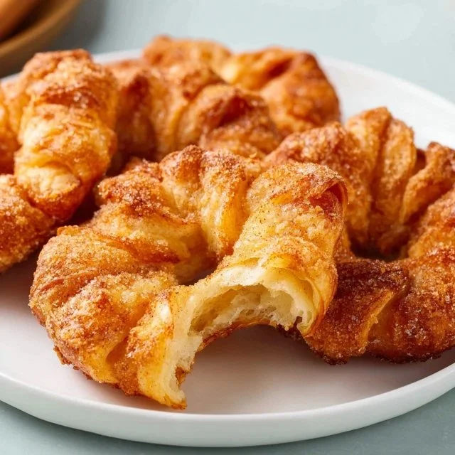 Air fryer puff pastry apple rings topped with cinnamon and sugar