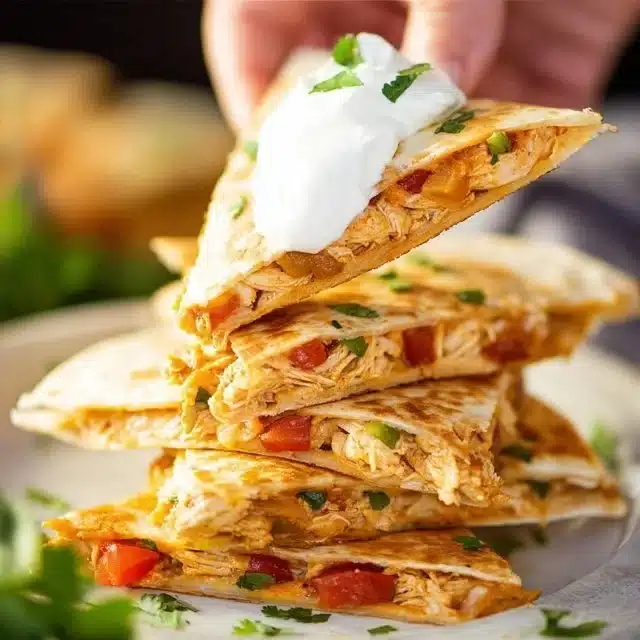Delicious Air Fryer Quesadilla ready to be served with toppings.