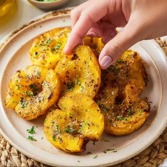 Delicious air fryer smashed potatoes with crispy edges and fluffy centers