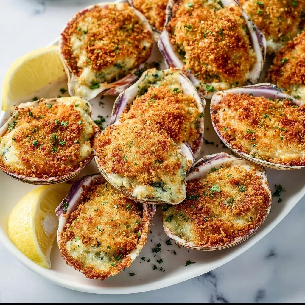 Delicious air fryer stuffed clams served on a plate
