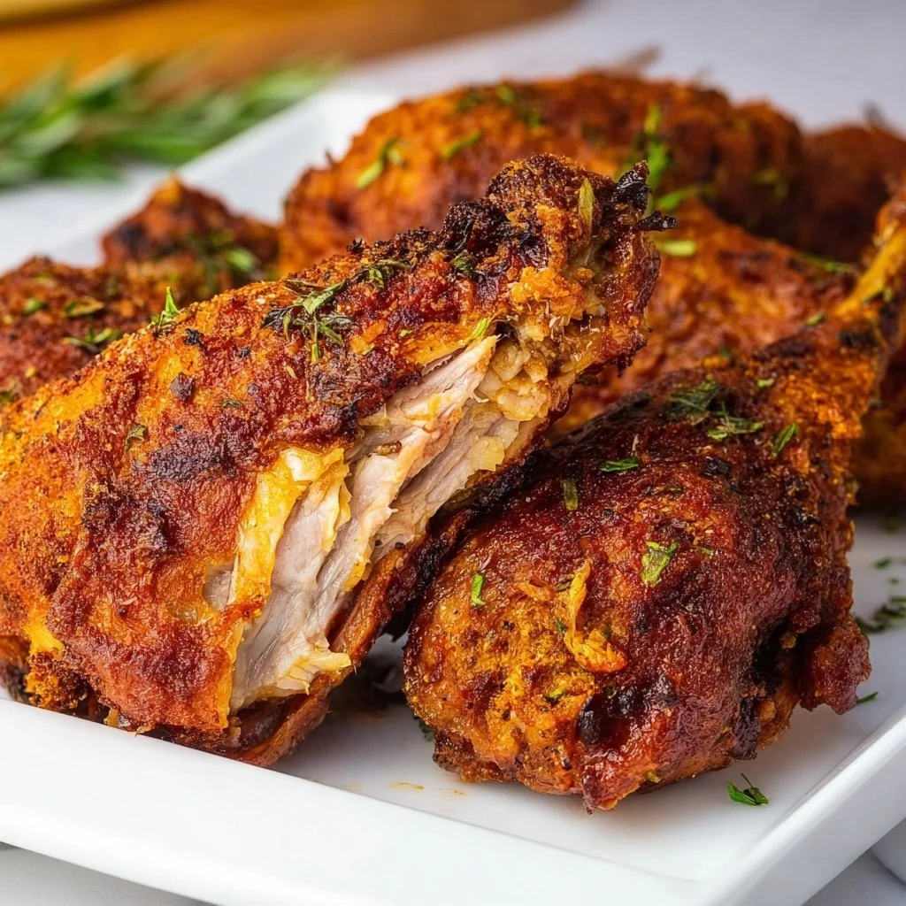 Crispy air fryer turkey legs with herbs and spices served on a plate