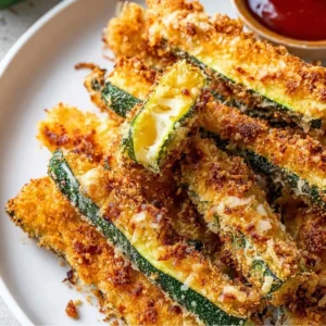 Crispy air fryer zucchini fries served on a plate