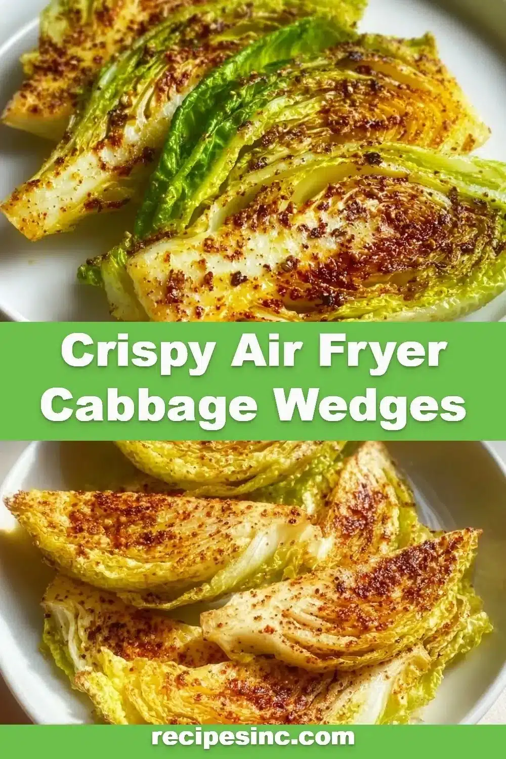 Crispy air fryer cabbage wedges served on a plate garnished with herbs