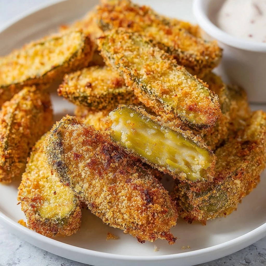 Crispy air fryer dill pickles served on a platter