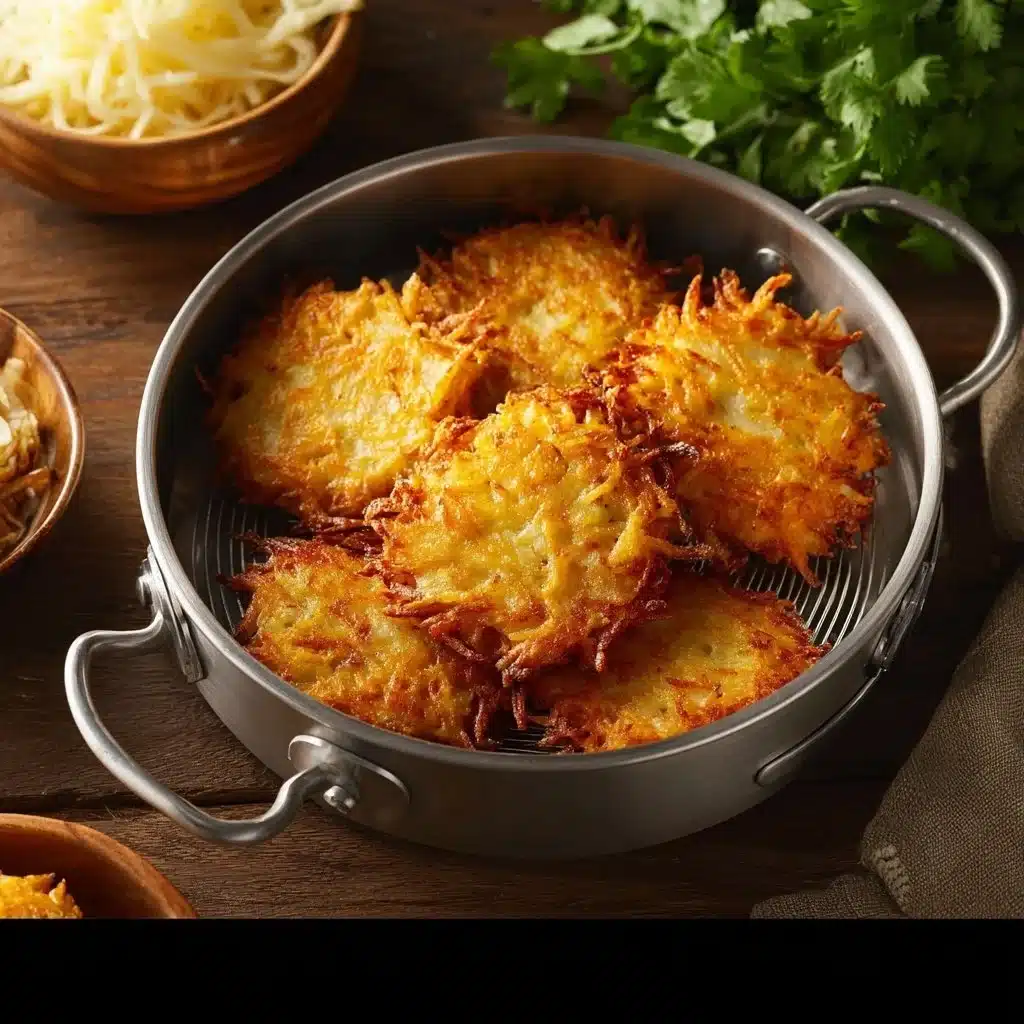 Crispy air fryer hash browns on a plate garnished with herbs