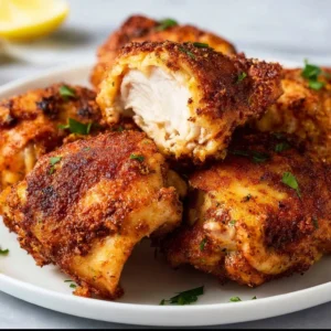 Frozen chicken thighs cooked in an air fryer for a quick and tasty meal