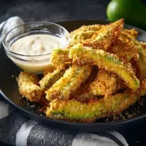 Delicious keto avocado fries served with dipping sauce