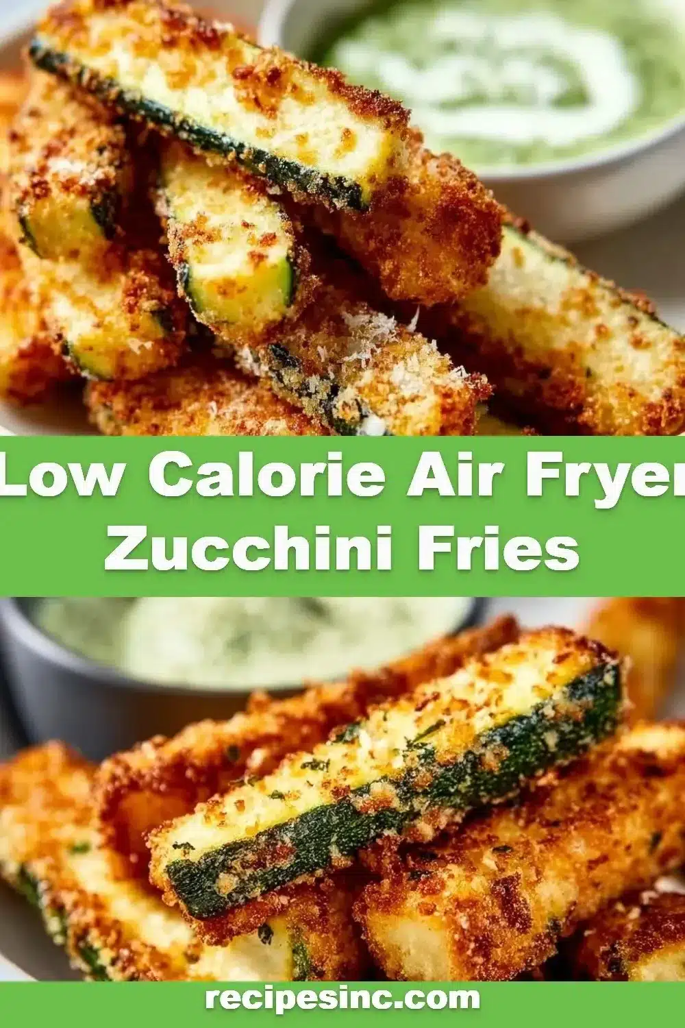 Low calorie air fryer zucchini fries served with dipping sauce