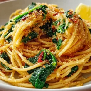 Plate of spaghetti with garlic and spinach, a healthy and flavorful dish.