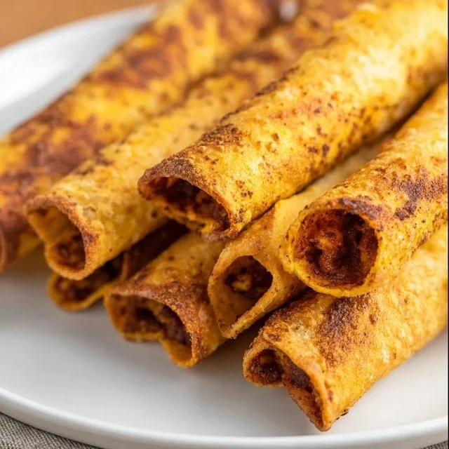 Crispy taquitos in an air fryer, ready to eat and enjoy.