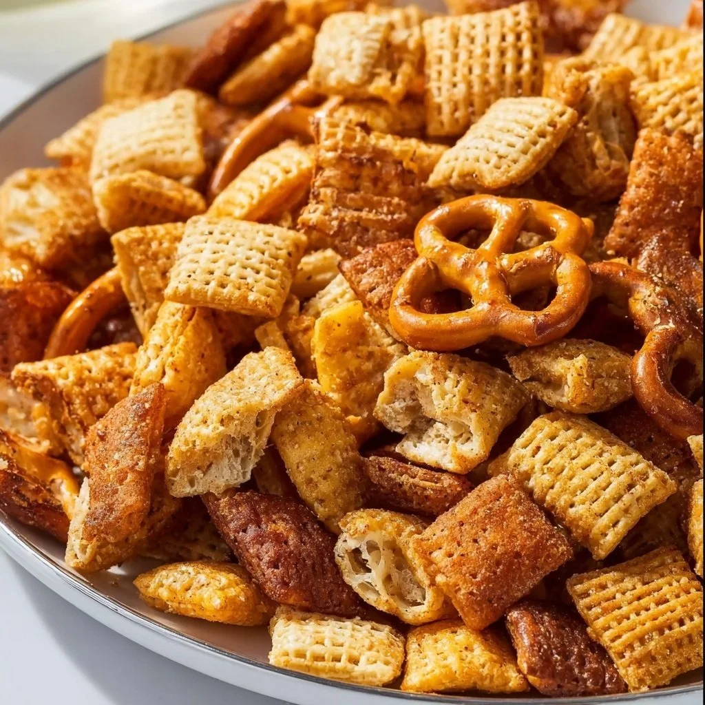 Delicious Air Fryer Chex Mix with crunchy snacks and savory seasoning