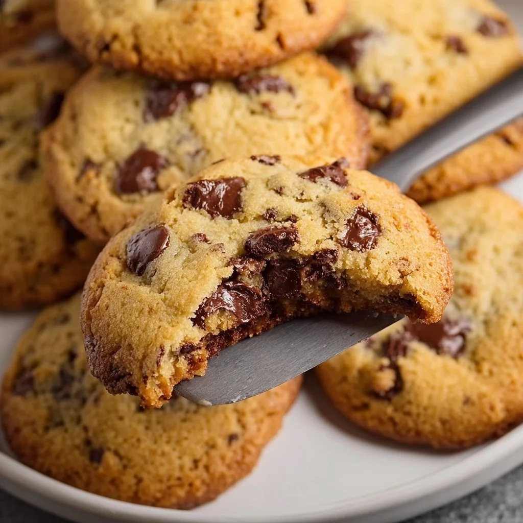 Freshly baked air fryer chocolate chip cookies on a cooling rack