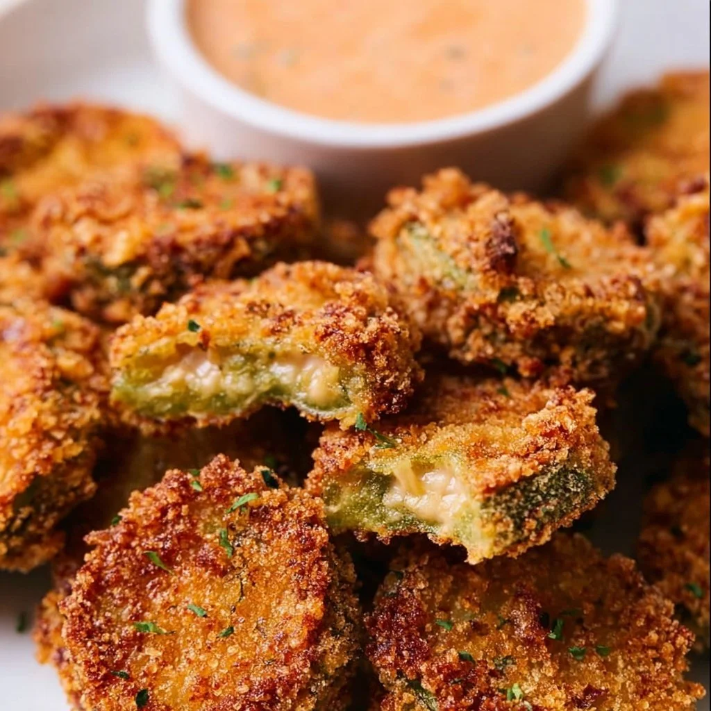 Crispy Air Fryer Fried Pickles served with dipping sauce