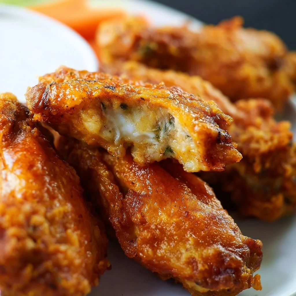 Crispy air fryer frozen chicken wings served on a plate