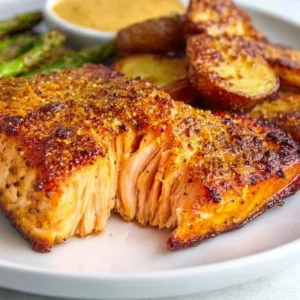 Air Fryer Honey Mustard Salmon recipe with vibrant glaze and healthy ingredients