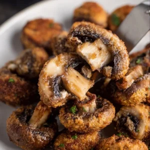 Crispy air fryer mushrooms served on a plate