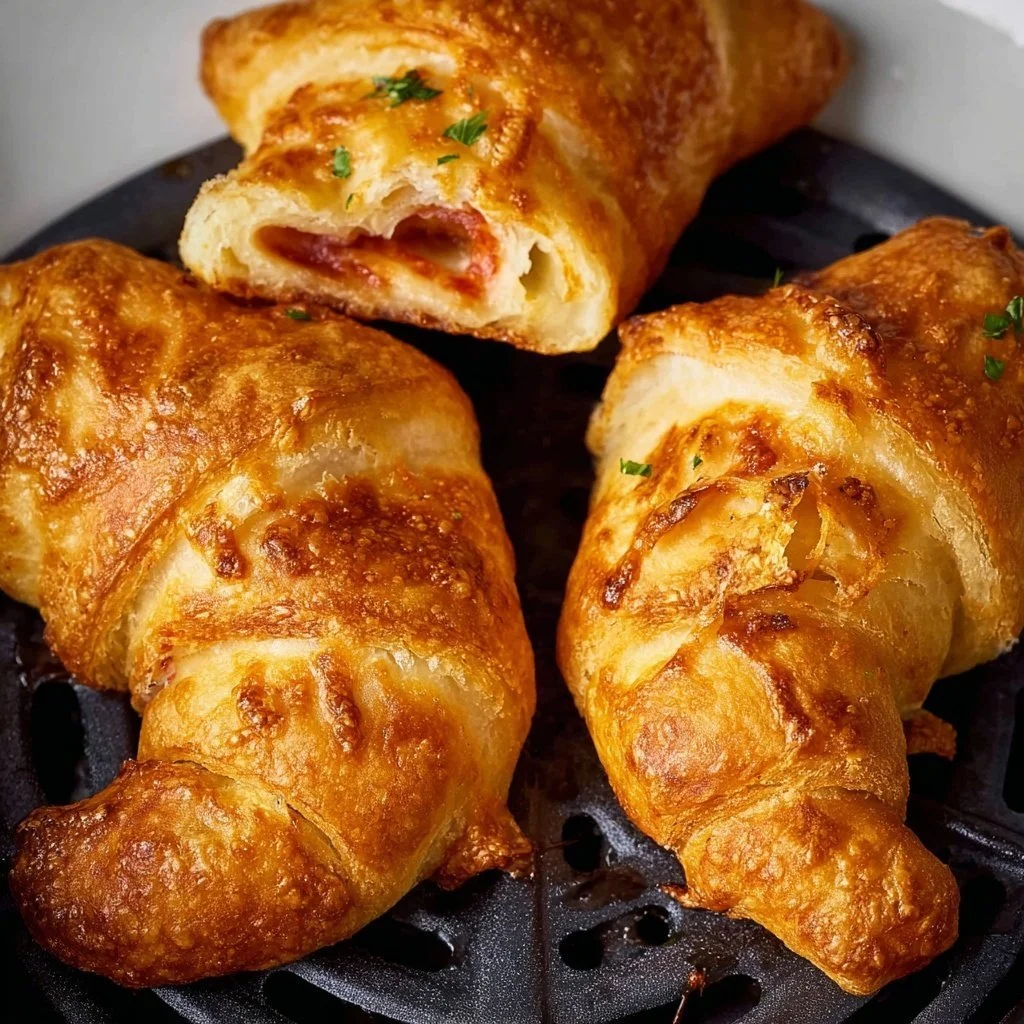 Air fryer pizza crescent rolls stuffed with cheese and pepperoni
