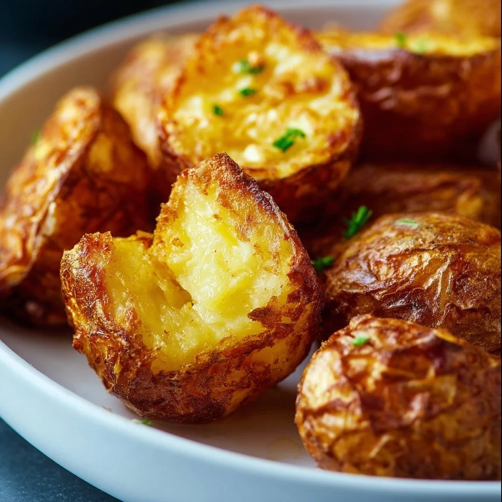 Crispy air fryer roasted potatoes served in a bowl with herbs and spices