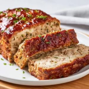 Air Fryer Turkey Meatloaf served with vegetables on a plate