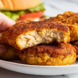 Frozen chicken patties cooking in an air fryer for a quick meal