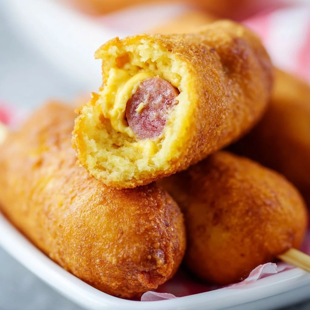 Frozen corn dogs cooking in an air fryer for a quick snack