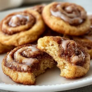 Freshly baked cinnamon roll cookies drizzled with sweet frosting