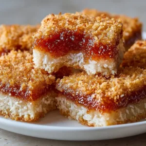Delicious homemade coconut jam bars on a plate