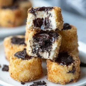 Mini Oreo cheesecake bites served on a platter