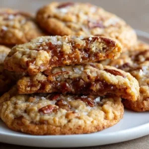 Old-fashioned pecan toffee cookies, golden brown with nuts and toffee bits