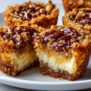Pecan-stuffed mini cheesecakes topped with nuts in a decorative serving dish.