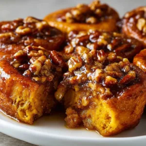 Delicious Pumpkin Pecan Sticky Buns dripping with caramel glaze